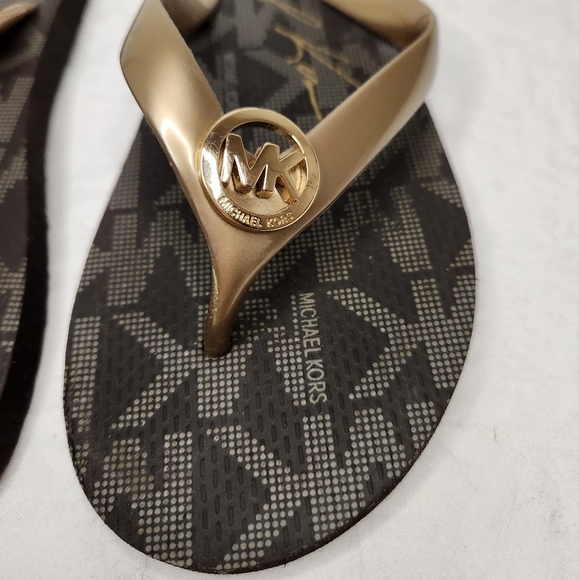 Michael Kors Black and Gold Flip Flops - Picture 4 of 6